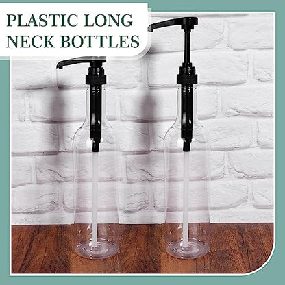 Maxdot 12 Pcs 25 oz Syrup Bottles with Pump Long Neck Bottles Plastic Syrup Pump Dispenser for Coffee Bar Accessories Home Party (Black) - color: Black