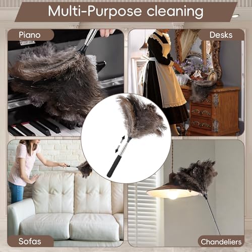 THARAHT Extendable Ostrich Feather Duster up to 16-47 inches Fluffy Feathers Long Handle Reusable for Cleaning Ceiling Fan Pendant lamp High Ceiling Blinds Furniture Feather Duster - size: 16-47inch