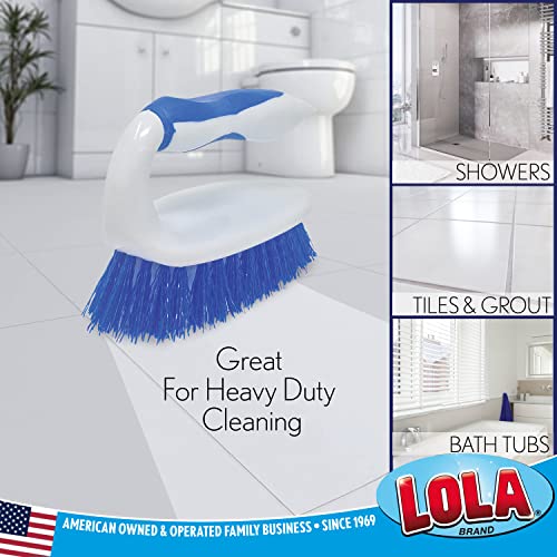 LOLA Iron Shaped Handled Scrub Brush, 6 Pack, Ergonomic Handle, No Slip Grip, Fiber Bristles, Heavy Duty Tile & Floor Cleaner - size: 6 Pack