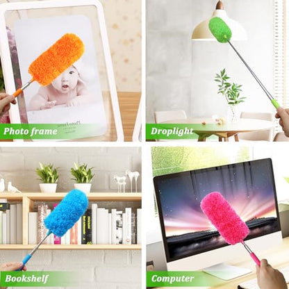 4 Pack Microfiber Feather Duster, with Extendable Pole and Bendable Head, Washable Microfibre Cleaning Tool for Cleaning Office, Car, Computer, Furniture, Sofa, Photo Frame
