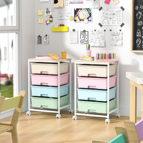Utility Cart with 4 Drawers,Rolling Storage Cart with Drawers,Storage Rolling Drawer Cart,Rainbow - color: Rainbow