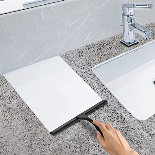 All-Purpose Stainless Steel Shower Squeegee for Shower Glass Door with Adhesive Hook, Bathroom Cleaner Tool Household Window Mirror Squeegee for Glass Doors, Cleaning Tile Wall, Car, 14 inch, Black - size: 14-inch