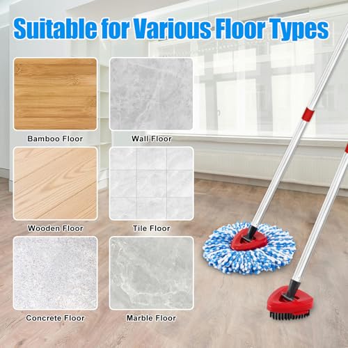Mop Heads Replacements,Mop Handle,Scrub Brush,Base for Ocedar Rinseclean 2 Tank,Include 2 Microfiber Mops Replace Head,30-58" Adjustable Mop Stick,1 Scrubber Head,1 Spin Base,Bucket not Included - color: Blue & Silver