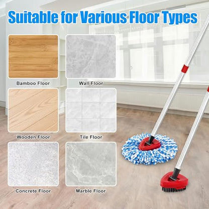 Mop Heads Replacements,Mop Handle,Scrub Brush,Base for Ocedar Rinseclean 2 Tank,Include 2 Microfiber Mops Replace Head,30-58" Adjustable Mop Stick,1 Scrubber Head,1 Spin Base,Bucket not Included - color: Blue & Silver