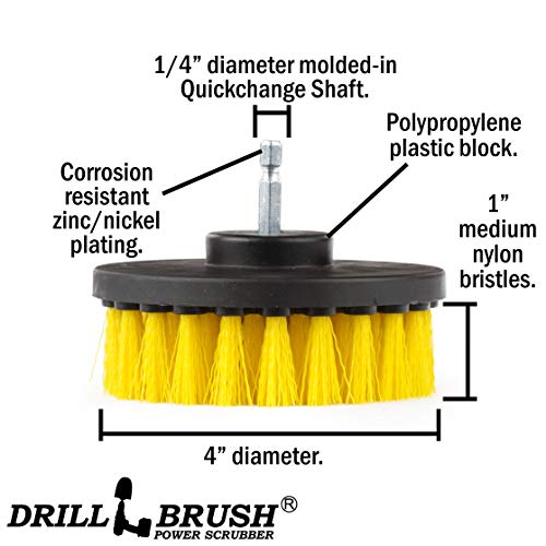 Drillbrush Bathroom Cleaner Drill Attachment – Bathtub Cleaning Supplies - Yellow Drill Brush Bathtub Scrubber - Carpet Scrubber - Bathroom Accessories - Stone Bath Mat Cleaner Spin Brush for Shower - color: Yellow