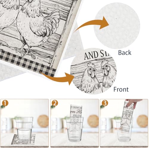 Reusable Swedish Dishcloths for Kitchen, 6PCS Farm House Cellulose Sponge Paper Towels Washable, Country Absorbent Fast Drying Swedish Dish Cloth for Home Cleaning - style: Farmhouse