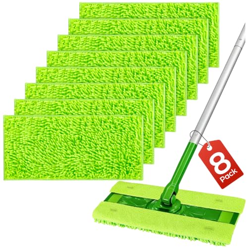 FIXSMITH Reusable Microfiber Mop Pads Compatible with Swiffer Sweeper and All 10-12 inch Flat mops, 8 Pack Washable Wet Dry Mop Refills, Microfiber Mop Replacement Heads for Floor Cleaning
