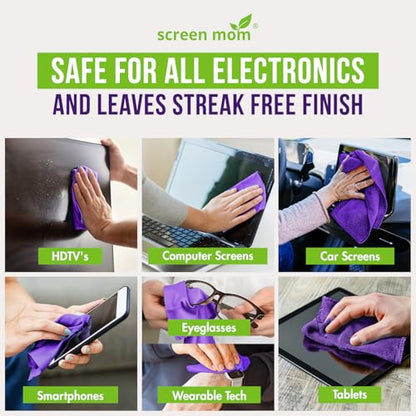 Screen Cleaner Spray and 4 Microfiber Cloths Bundle 8oz & 2oz, by Screen Mom, Eyeglasses or Monitor Screen Cleaner Spray and Wipe, Electronic Cleaner Spray, Car Screen Cleaning Kit - size: 8oz & 2oz
