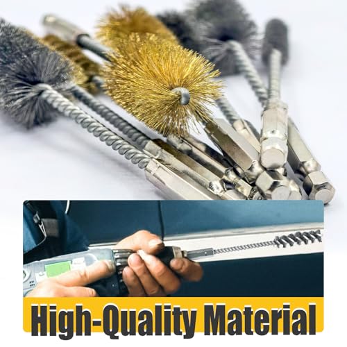 8 Pcs Bore Brush Set - 304 Stainless Steel & Brass Drill Wire Bore Cleaning Brushes with 1/4" Hex Shank for Power Drills Ports Tubes Bearings Cleaning Parts, 3/8'' 1/2'' 3/4'' 7/8''