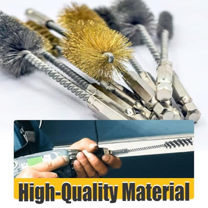 8 Pcs Bore Brush Set - 304 Stainless Steel & Brass Drill Wire Bore Cleaning Brushes with 1/4" Hex Shank for Power Drills Ports Tubes Bearings Cleaning Parts, 3/8'' 1/2'' 3/4'' 7/8''