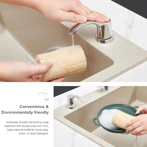 GAGALIFE Kitchen Sink Soap Dispenser with 17 Ounce Large Bottle, Built in Sink Soap Dispenser (Chrome) Soap Dispenser for Kitchen Sink Refill from Top, G080C - color: Chrome, size: with Bottle