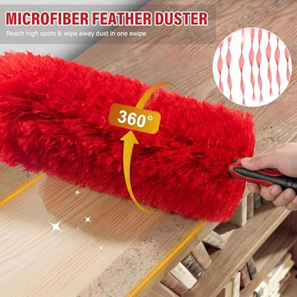 12 FT Cobweb Duster with Extension Pole, 20 FT High Reach Ceiling Fan Cleaner Duster for Home, 3.5-12 FT Extendable Pole with 3 Pcs Dusting Tools, Cubweb Brush, Feather Dusters, Ceiling Fan Duster - size: 12 FT