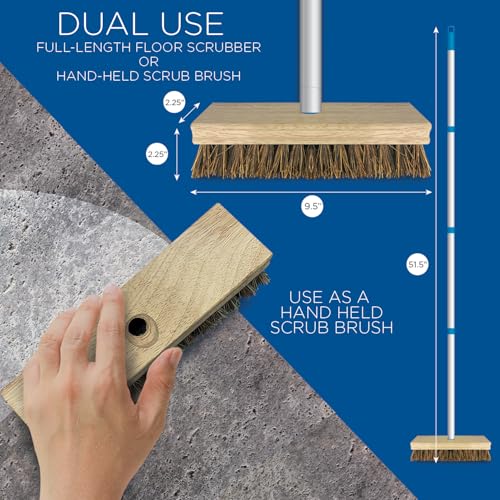 LOLA Deck Scrub Brush, 9" x 3.5" Head w/Palmyra Bristles for Outdoor Cleaning, Removes Dirt & Grime from Patios, Decks, Grout, 1 Count - size: 1 Count, style: Palmyra Deck Broom -Steel Handle