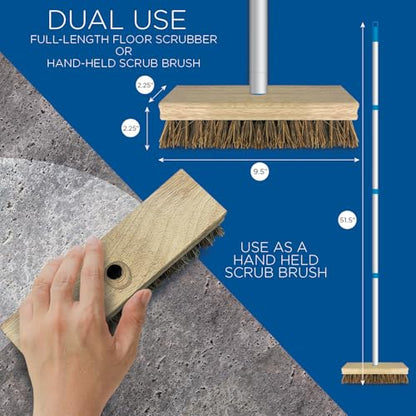 LOLA Deck Scrub Brush, 9" x 3.5" Head w/Palmyra Bristles for Outdoor Cleaning, Removes Dirt & Grime from Patios, Decks, Grout, 1 Count - size: 1 Count, style: Palmyra Deck Broom -Steel Handle