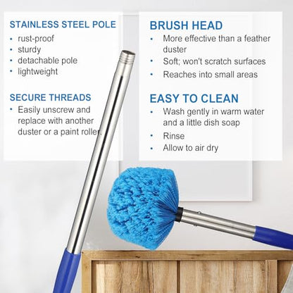 Cobweb Duster with Extension Pole, 6 FT Stainless Steel Pole with Spider Web Brush Head Ceiling Fan Duster for Outdoor Indoor Cleaning, Reach UP to 12-14 FT - size: 6 FT(REACH UP TO 12-14 FT)