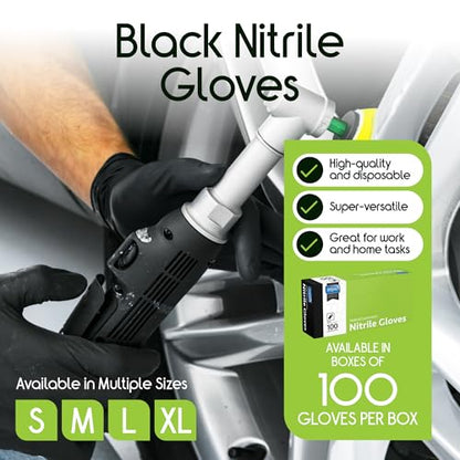 Inspire Black Nitrile Disposable Gloves | 4.5 Nitrile Disposable Safety Medical Cooking Cleaning Gloves - size: Medium, style: Black - Box of 100