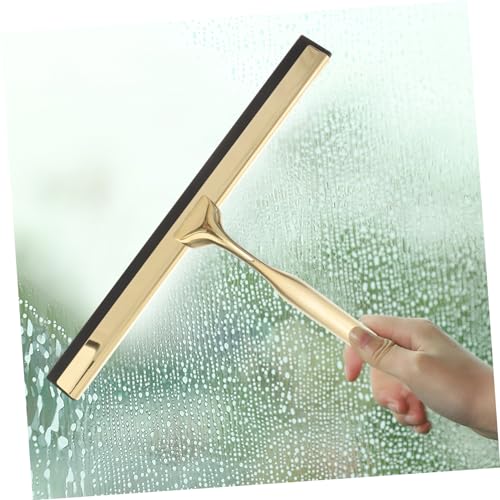 Shower Squeegee Deluxe Stainless Steel Wiper for Glass Mirrors Windows and Tiles Weighted Handle for Smooth Cleaning for Bathroom and Home Use Golden