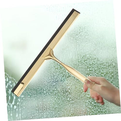 Shower Squeegee Deluxe Stainless Steel Wiper for Glass Mirrors Windows and Tiles Weighted Handle for Smooth Cleaning for Bathroom and Home Use Golden