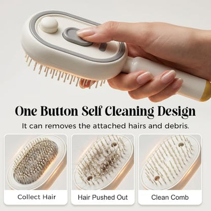 Electric Spray Air Cushion Massage Comb, 2026 New Air Cushion Brush with Self-Cleaning, Retractable Hairs Massage Brush for Frizzy Hair & Scalp Care, Relieve Hair Tangles and Dryness (Beige) - color: Beige