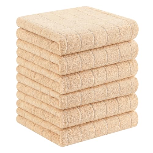 Homaxy 100% Cotton Terry Kitchen Towels(Apricot, 13 x 28 inches), Checkered Designed, Soft and Super Absorbent Dish Towels, 6 Pack - color: Apricot, size: 13 X 28 - 6 Pack