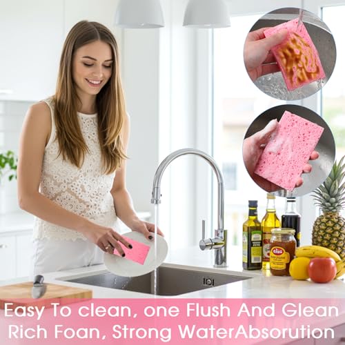 100pcs Kitchen Sponges Bulk Natural Sponges for Dishes Reusable Dish Sponge Scrub Compressed Wood Pulp Sponge Non-Scratch Cleaning Spongefor Kids DIY Kitchen Bathroom Household