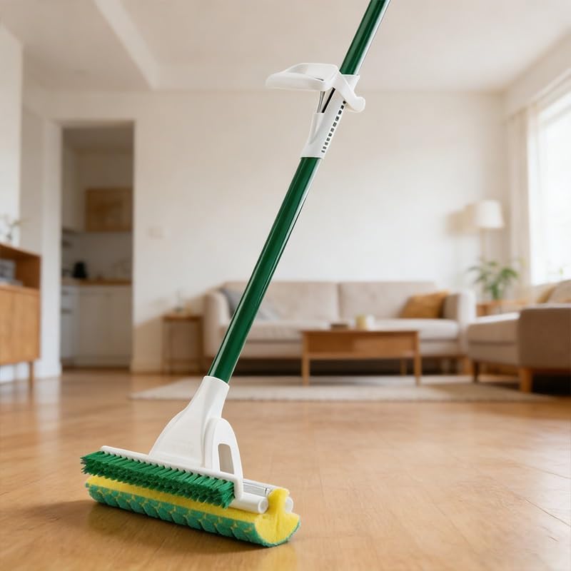 Nitty Gritty Sponge Mop with Built-in Scrub Brush | Kitchen & Bathroom Floor Cleaner | Absorbent Sponge Mop for Home Use