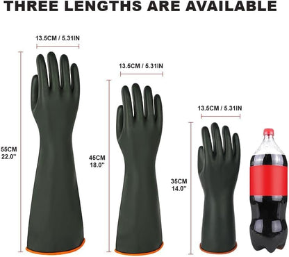 Heavy Latex Chemical Resistant Gloves - Reusable Long Rubber Dishwashing Gloves with Forearm Protection for Men - Waterproof, Industrial Safety Gear, Acid & Alkali Resistant, Oil-Proof，22“,2 Pair - size: 22”（2 pair）