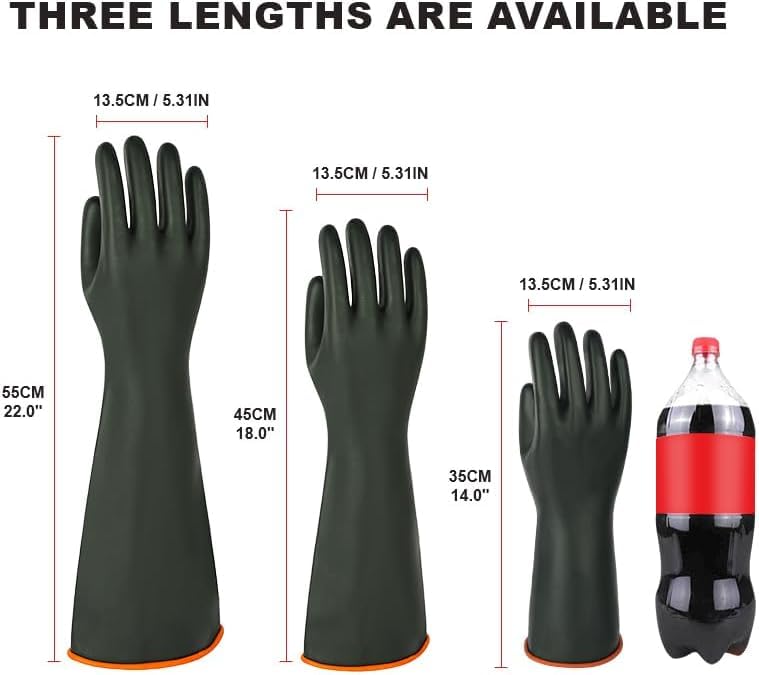 North Tower Heavy-Duty Latex Chemical Resistant Gloves - Reusable Long Rubber Dishwashing Gloves with Forearm Protection for Men - Waterproof, Industrial Safety Gear,18“，2 Pair - size: 18”（2 pair）