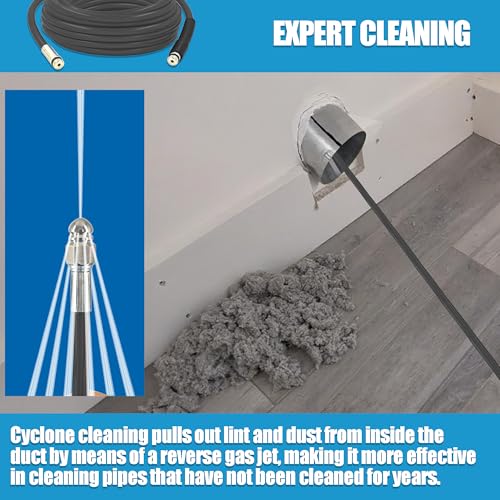 Dryer Vent Cleaner Kit: 32ft Pressure Hose + 1/4 Air Quick Connect + 2 Jetter Nozzle for Powerful Lint Removal, Fire Hazard Reduction & Energy Savings – Ideal for Cleaning Long Dryer Ducts - color: Black