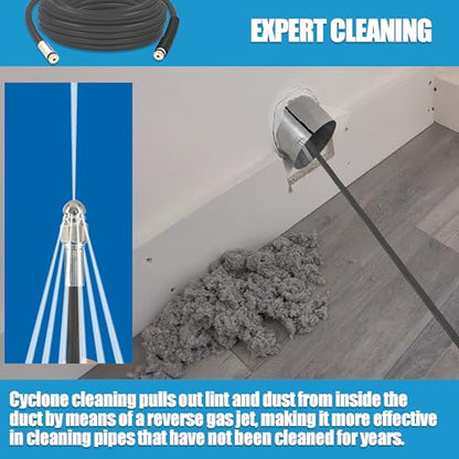 Dryer Vent Cleaner Kit: 32ft Pressure Hose + 1/4 Air Quick Connect + 2 Jetter Nozzle for Powerful Lint Removal, Fire Hazard Reduction & Energy Savings – Ideal for Cleaning Long Dryer Ducts - color: Black