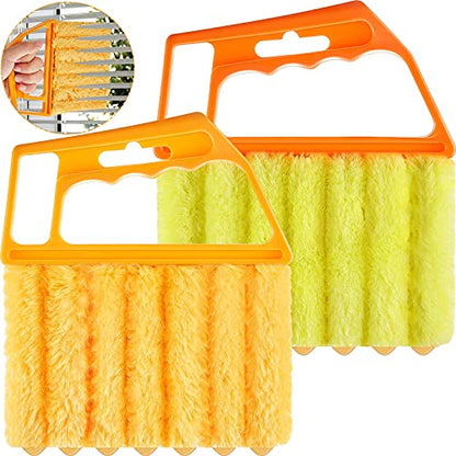 Geiserailie 2 Pcs Window Venetian Blind Cleaner Duster Tool Washable 7 Fingers Dusting Cleaner and Air Vent Shutter Brush Blinds Air Conditioner Fan Duster Dirt Housekeeping Tool (Orange Handle) - color: Orange Handle