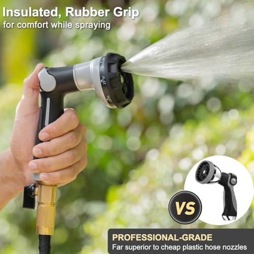 FANHAO Garden Hose Nozzle Heavy Duty, 100% Metal Water Hose Sprayer with 8 Spray Patterns, High Pressure Spray Nozzle Thumb Control On Off Valve for Lawn & Plant Watering, Car & Pet Washing - Silver - color: Silver