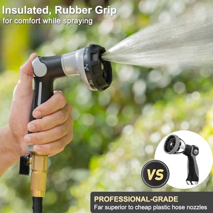 FANHAO Garden Hose Nozzle Heavy Duty, 100% Metal Water Hose Sprayer with 8 Spray Patterns, High Pressure Spray Nozzle Thumb Control On Off Valve for Lawn & Plant Watering, Car & Pet Washing - Silver - color: Silver