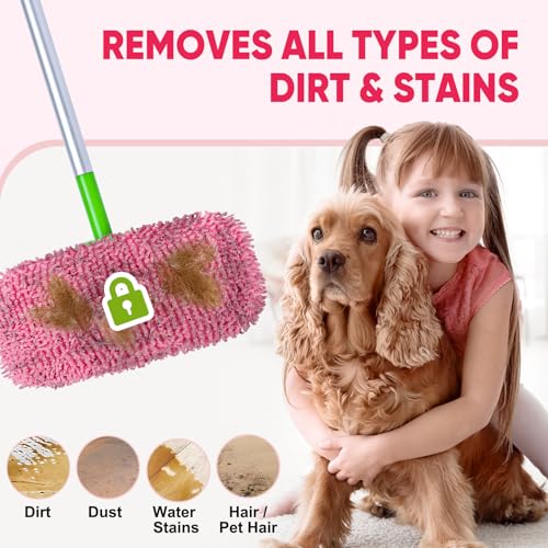 6 Pack Reusable Mop Pads Compatible with Swiffer Sweeper, Chenille Mop Refill Pads, Dry & Wet Mopping Cloths for Floor Cleaning -Pink - color: Pink