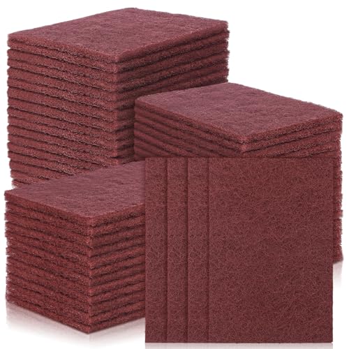 100 Pcs General Purpose Scuff Pads 6 X 9 Inch Red Abrasive Hand Sanding Non-Woven Aluminum Oxide Abrasive Pads Set for Surface Preparation Scuffing Scouring Blending Cleaning