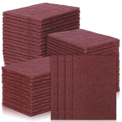 100 Pcs General Purpose Scuff Pads 6 X 9 Inch Red Abrasive Hand Sanding Non-Woven Aluminum Oxide Abrasive Pads Set for Surface Preparation Scuffing Scouring Blending Cleaning