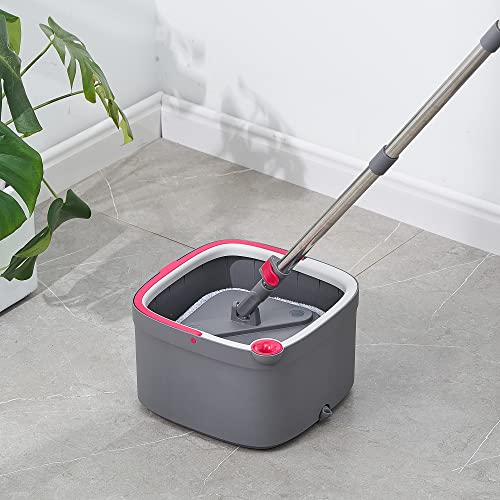 True & Tidy SPIN-800 TrueClean Mop and Bucket System Self Wringing Spin Mop with Separate Compartments for Clean and Dirty Water (Pink) - color: Pink