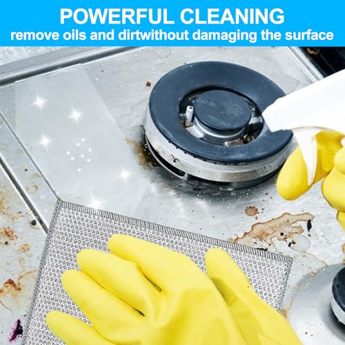 12 Pcs Multipurpose Wire Dishwashing Rag, 7.87" x 7.87" Non Scratch Wire Dishcloth, 3-Layer Steel Wool Wire Dishwashing Cloth Reusable Wire Cleaning Cloth for Cookware, Sinks, Dishes, Stove Tops