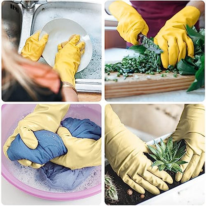 Disfore Rubber-Gloves Dishwashing Gloves for Cleaning-Kitchen - 2 Pairs Long Household Cleaning Gloves for Washing Dishes - color: Yellow Beige Medium 2 Pairs