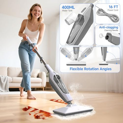 SENMO Steam Mop, 14-in-1 Detachable Steam Cleaner for Home and Floor, 1300W 228°F Deep Cleaning MultiPurpose Floor Steamer with 14 Attachments for Hardwood Floors, Tile, Grout, Furniture, Carpet, Wall