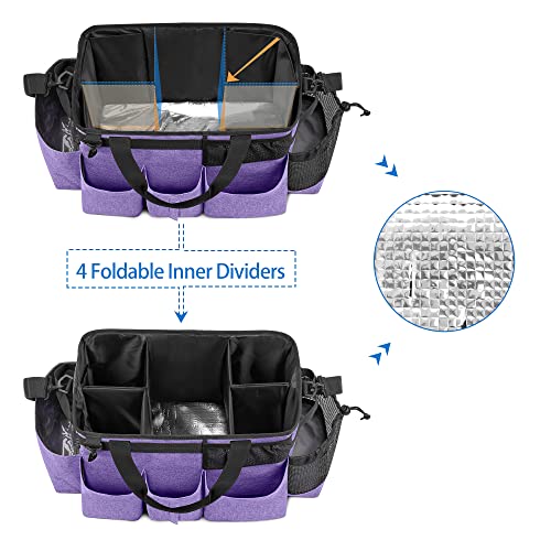 LoDrid Wearable Cleaning Caddy Bag with 4 Foldable Dividers, Cleaning Supply Tote for Cleaning Supplies, Cleaning Organizer with Shoulder Strap and Side Handles for Cleaners & Housekeepers, Purple - color: Purple