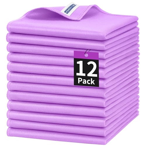 Microfiber Cleaning Cloth, 12 Pack Window Glasses Cleaning Cloth, Reusable Lint-Free Streak Free Polishing Cloth Wipes for Stainless Steel, Eyeglass, Mirror, Screen & Lense,12"*12" Purple - color: Purple, size: 12" x 12"