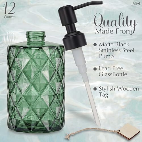 JASAI Forest Green Glass Soap Dispenser with Black Rustproof Pump, Refillable Small Soap Dispenser for Kitchen and Bathroom. - color: Forest Green