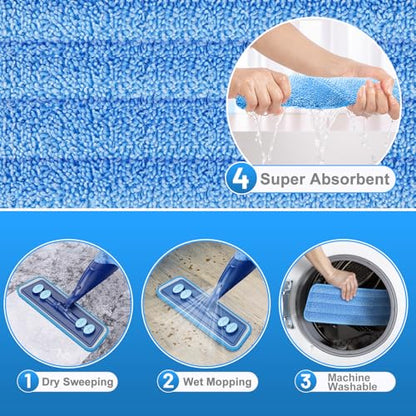 Microfiber Hardwood Floor Mop - Spray Mop with 4 Washable Pads | Wet Dry Use Mop, For Tile Wood Laminate Vinyl Marble Multi-Surface, 500+ ML Refillable Bottle, 360° Swivel Head, Dark Blue - color: Dark Blue