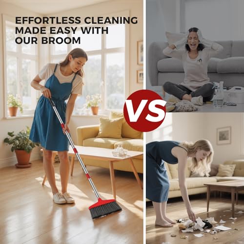 Handy Broom 2Pack, Indoor/Outdoor Brooms, Duty Kitchen Broom, for Home Garage Kitchen Office Courtyard Lobby Patio Lawn Concrete (2, Red) - color: Red