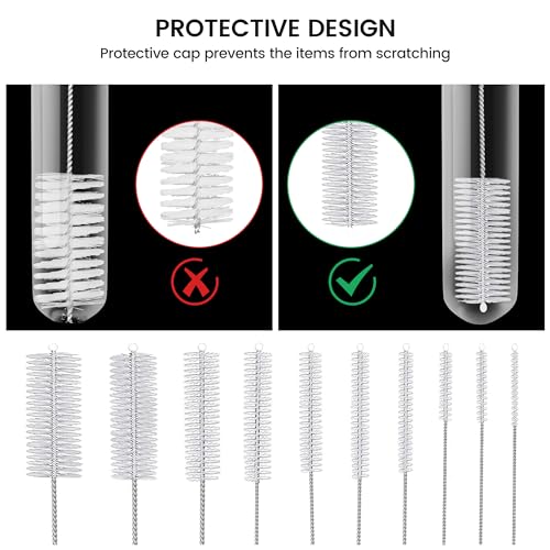 10 Pack Reusable Straw Cleaner Brushes, Assorted Sizes with Extra Long Stainless Steel Handles & Flexible Nylon Bristles, Straw Brush Cleaner for Tumblers, Sippy Cups, Bottles, Pipes & Tubes (White) - size: 8.2 inch white assorted