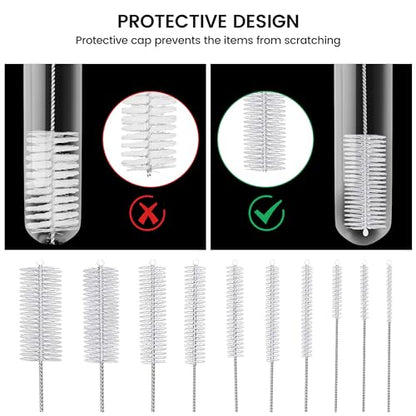 10 Pack Reusable Straw Cleaner Brushes, Assorted Sizes with Extra Long Stainless Steel Handles & Flexible Nylon Bristles, Straw Brush Cleaner for Tumblers, Sippy Cups, Bottles, Pipes & Tubes (White) - size: 8.2 inch white assorted