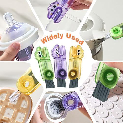 3 in 1 Cup Lid Cleaning Brush, Gap Cleaner Brushs - Home Kitchen Multifunctional Bottle Cleaning Brush Set, Portable Travel Bottle Lid Cleaner Tools - color: Yellow Purple Green