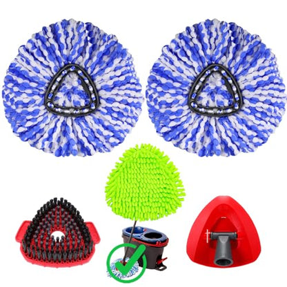 Spin Mop Replacement Head for O Cedar RinseClean 2 Tank System, 2 Microfiber Mop Head Refills, 1 Chenille Mop Pads,1 Upgrade Scrub Brush, 1 Spin Mop Base for Cedar RinseClean Mop