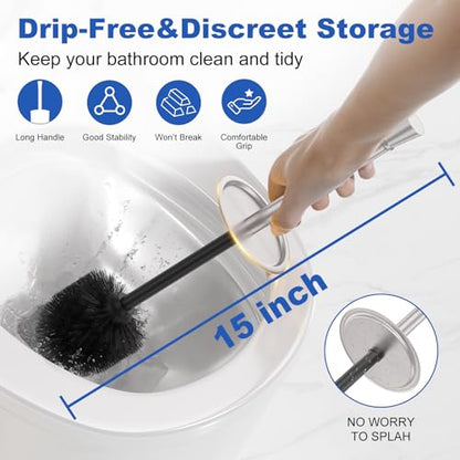 Nickel Brush and Holder，Extra Long Handled Nickel Brush for Bathroom，Stainless Steel Heavy Duty Toilet Bowl Brush,Deep Cleaning Modern Toilet Cleaner Brush -Space Saving